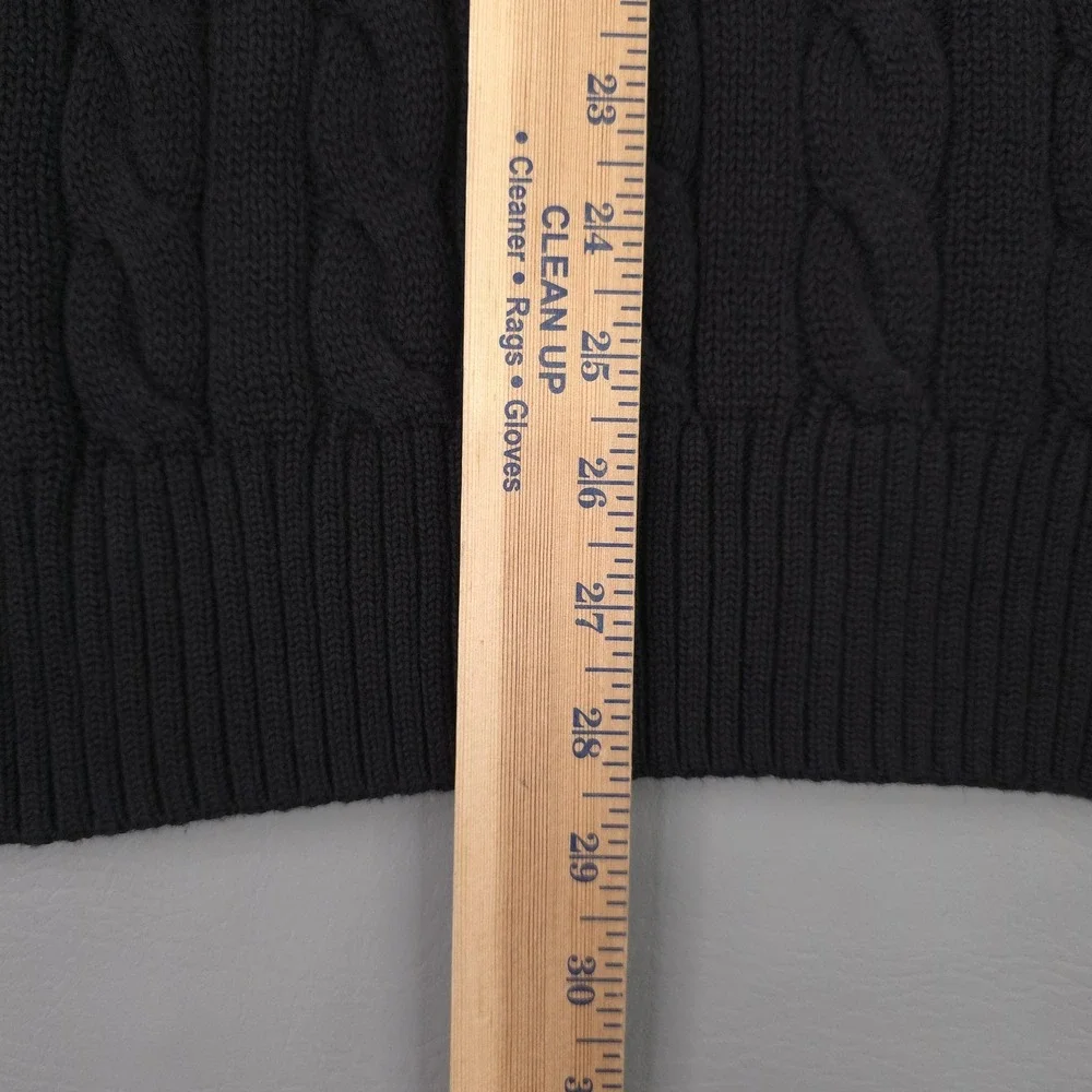 Polo Ralph Lauren Sweater Mens 2XL Black 1/4 Zip Mock Neck Cable Knit Cotton